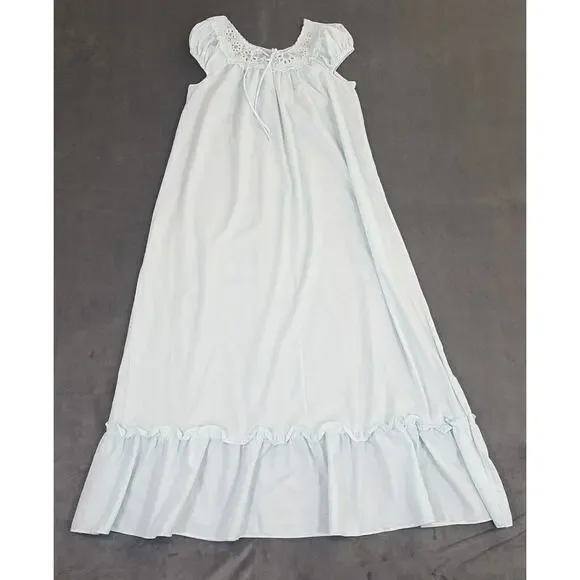 Vintage Gilead Light Blue Summer Robe & Nightgown Floral Embroidery Medium Chrty - Picture 2 of 16